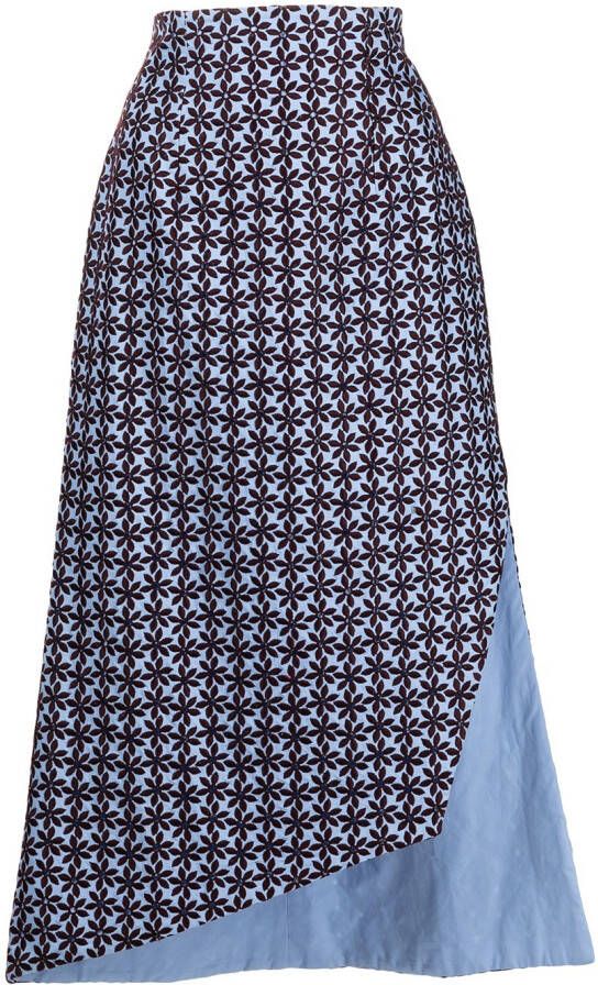 Silvia Tcherassi Midi-rok met geborduurde bloemen Blauw