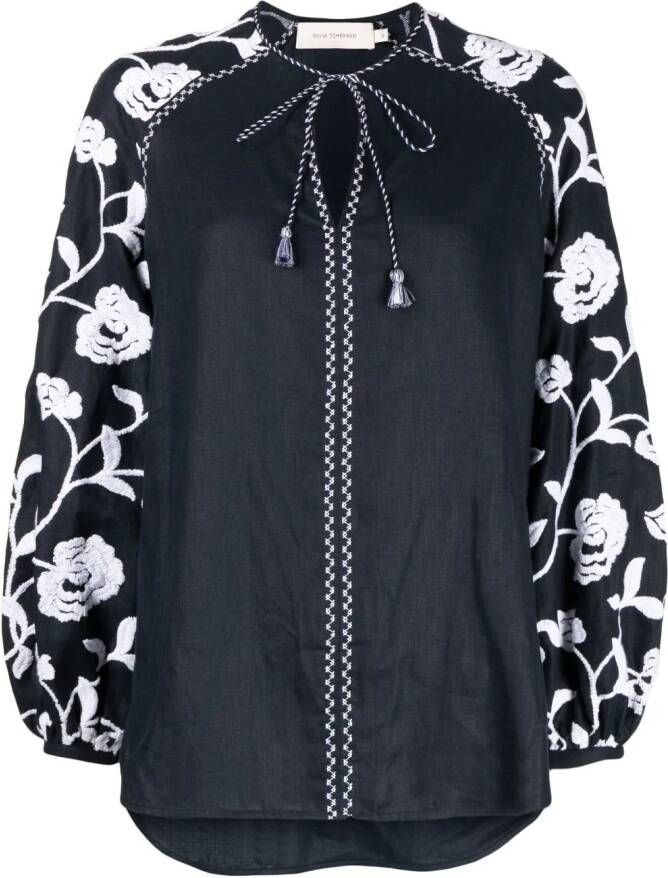 Silvia Tcherassi Blouse met geborduurde bloemen Blauw