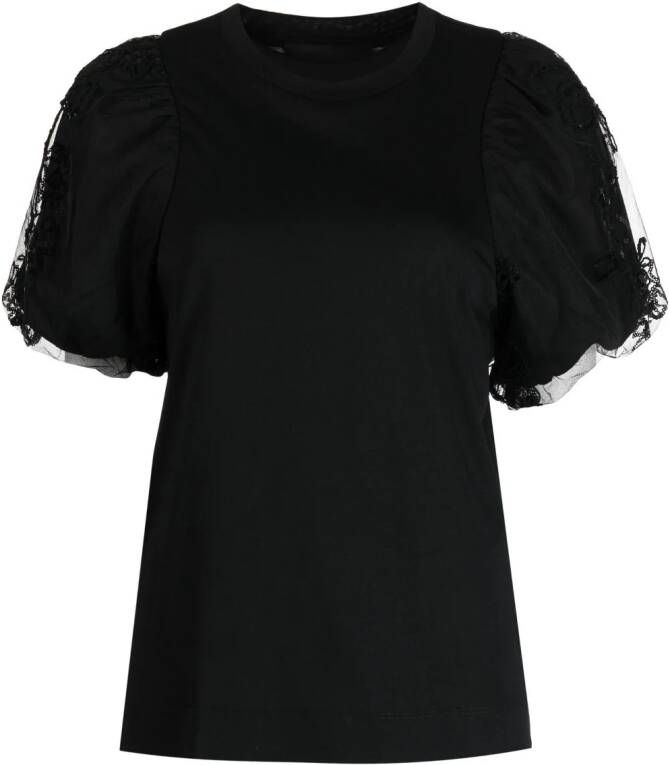 Simone Rocha T-shirt met tulen mouwen Zwart