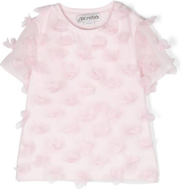 Simonetta T-shirt met bloemenpatch Roze