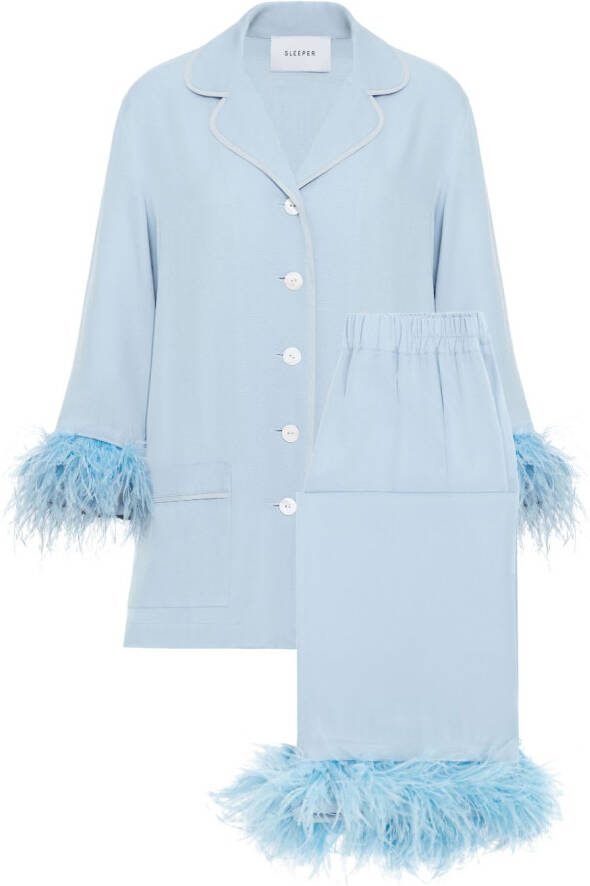 Sleeper Pyjama met veren afwerking Blauw