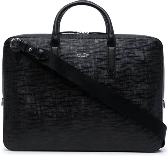 Smythson Laptoptas van bewerkt leer Zwart