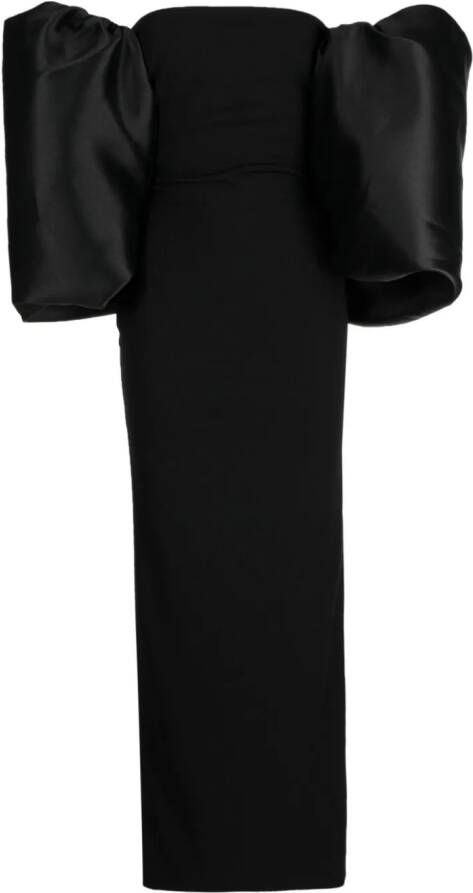 Solace London Pia puff-sleeve maxi dress Zwart