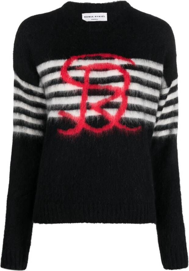 Sonia Rykiel Intarsia gebreide trui met logo Zwart