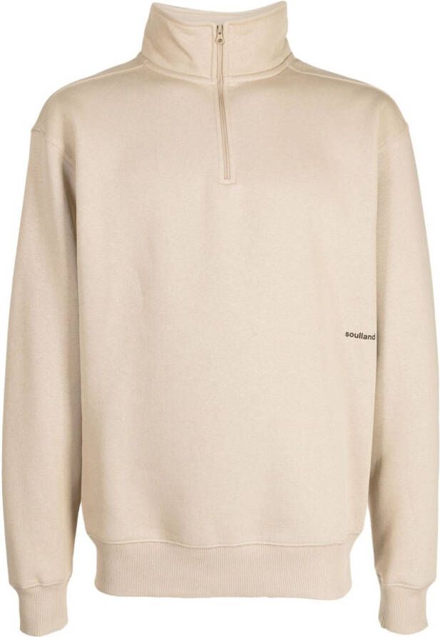Soulland Ken sweater met halve rits Beige