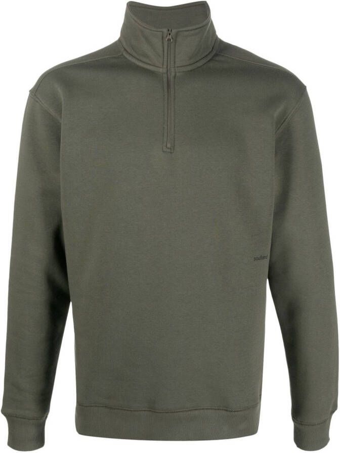 Soulland Sweater met halve rits Groen