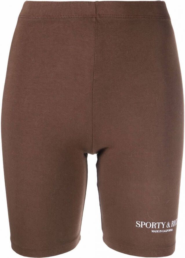 Sporty & Rich Bikershorts met logoprint dames Spandex Elastane katoen XS Bruin