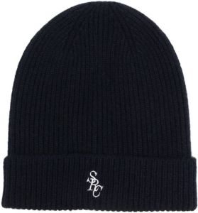 Sporty & Rich cashmere embroidered-logo hat Blauw