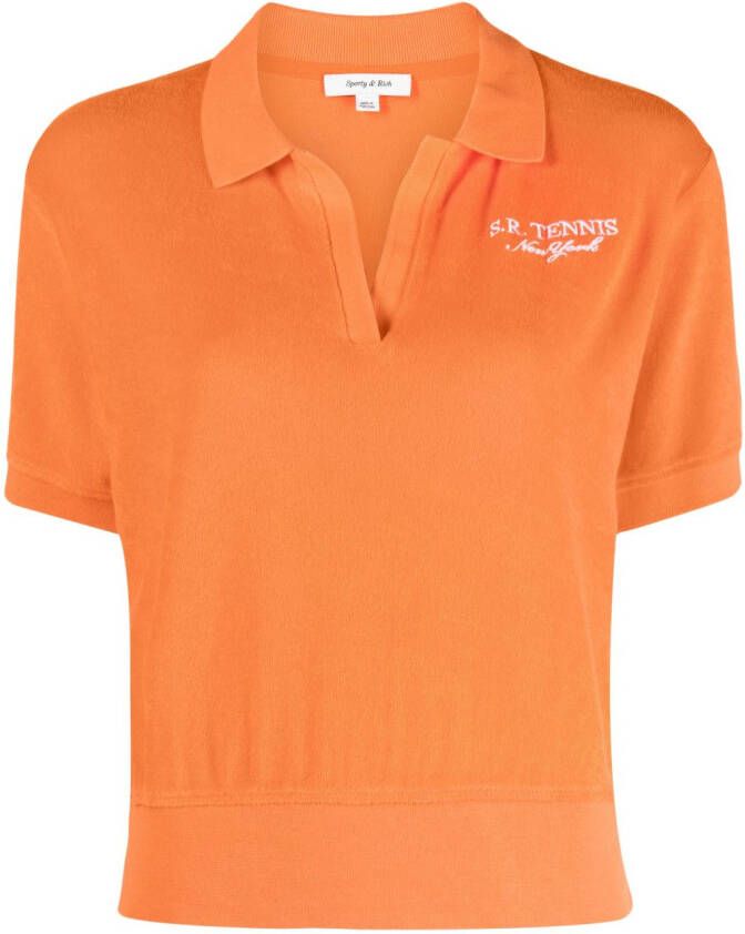 Sporty & Rich logo-embroidered cotton polo shirt Oranje