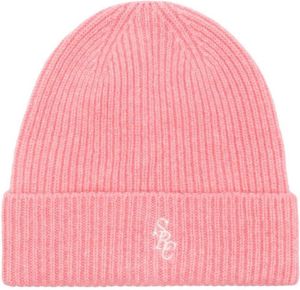 Sporty & Rich logo-embroidered ribbed-knit beanie hat Roze