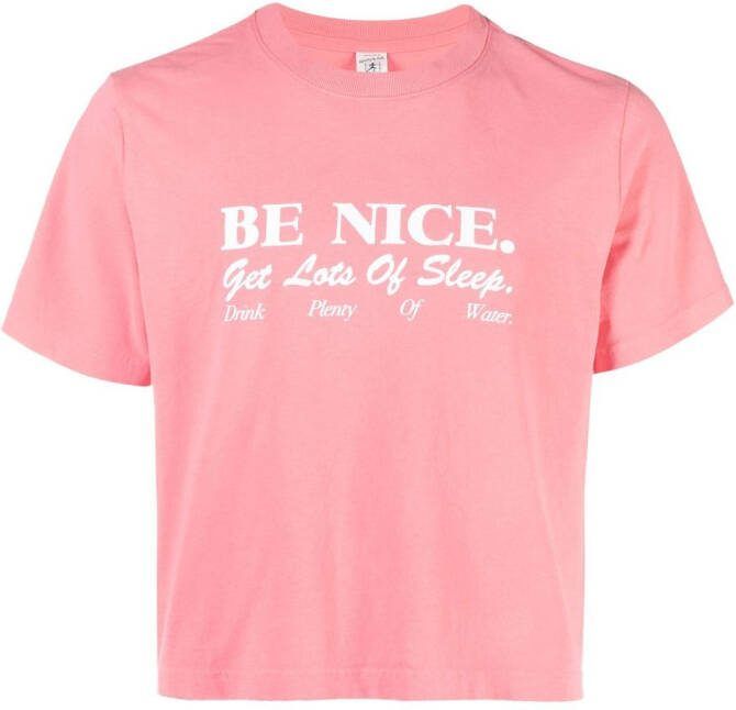 Sporty & Rich Be Nice cropped T-shirt met tekst Roze