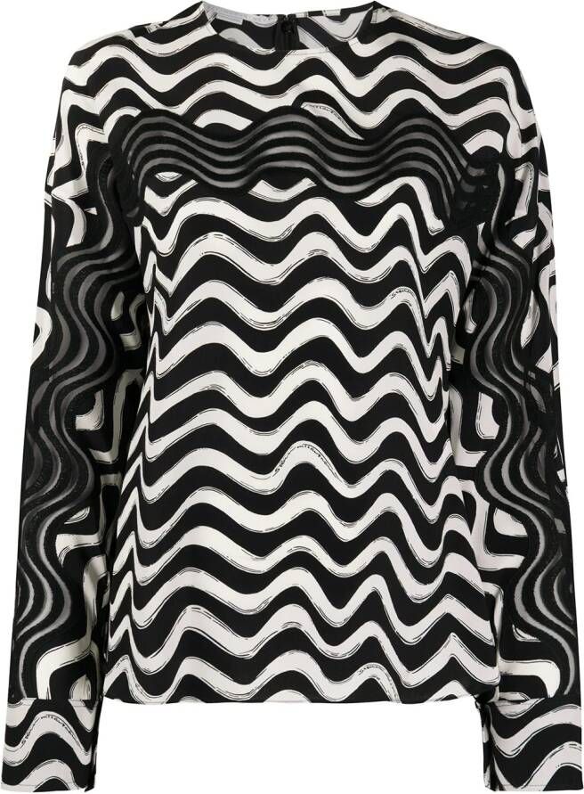 Stella McCartney Blouse met gedrapeerde mouwen en golvende print Wit