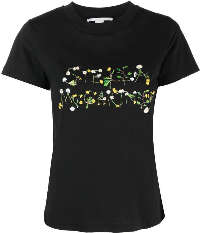 Stella McCartney T-shirt met paardenbloem logoprint Zwart
