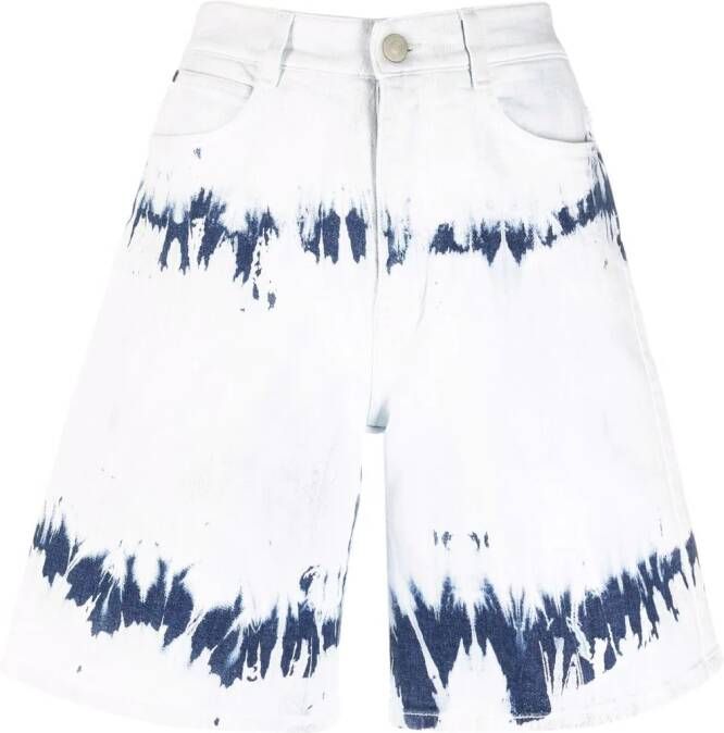 Stella McCartney Denim shorts met tie-dye print Blauw