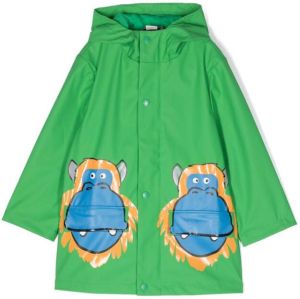 Stella McCartney Kids monkey-print hooded rain coat Groen