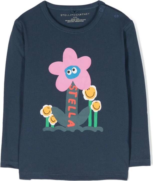 Stella McCartney Kids T-shirt met bloe print Blauw
