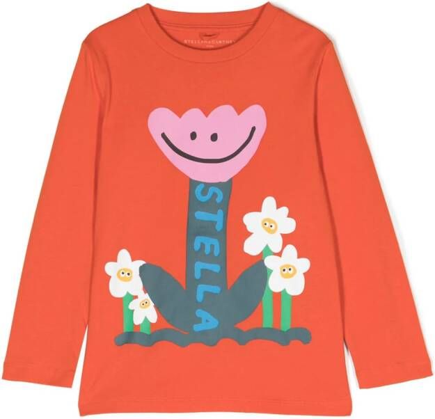 Stella McCartney Kids T-shirt met bloe print Oranje