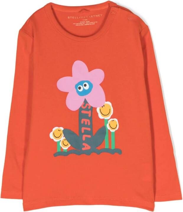 Stella McCartney Kids T-shirt met bloemenprint Oranje
