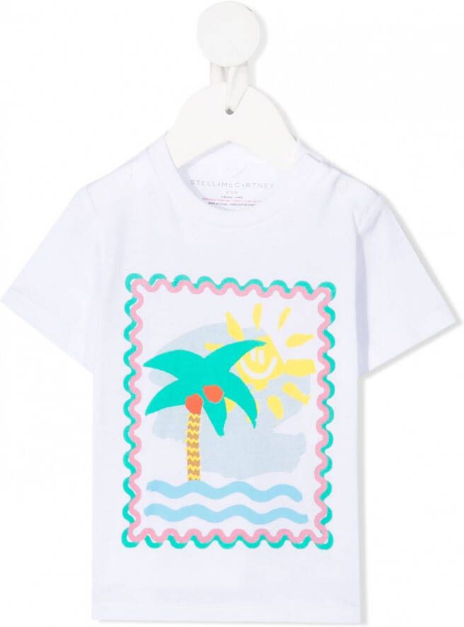 Stella McCartney Kids T-shirt met palmboomprint Wit