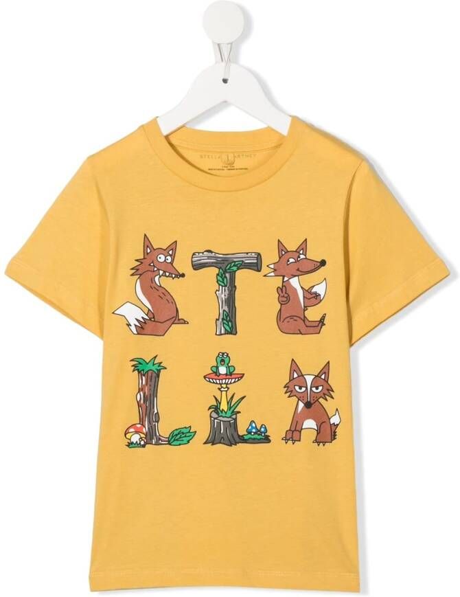 Stella McCartney Kids T-shirt met vossenprint Geel