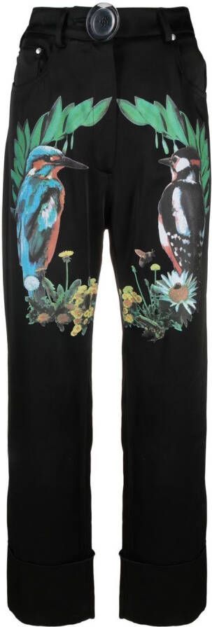 Stella McCartney Pantalon met vogelprint Zwart