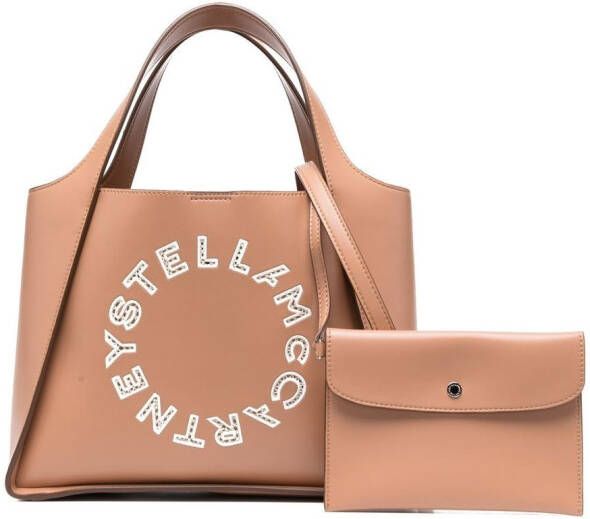 Stella McCartney Shopper met geborduurd logo Beige