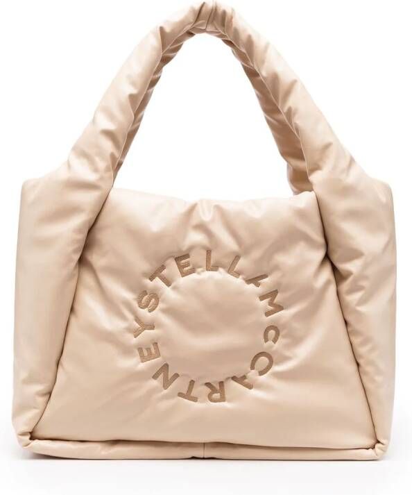 Stella McCartney Shopper met geborduurd logo Beige