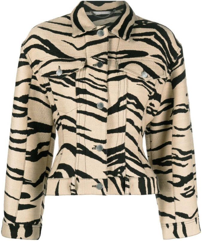Stella McCartney Truckerjack met zebraprint Beige