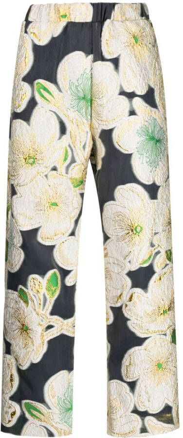 Stine Goya Broek met bloemen jacquard Blauw