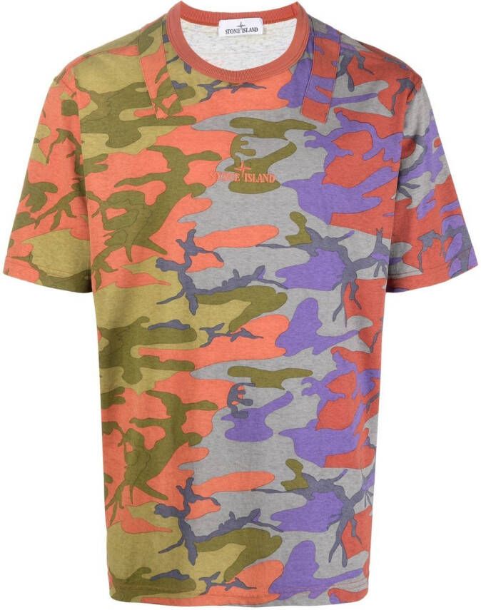 Stone Island T-shirt met camouflageprint Oranje