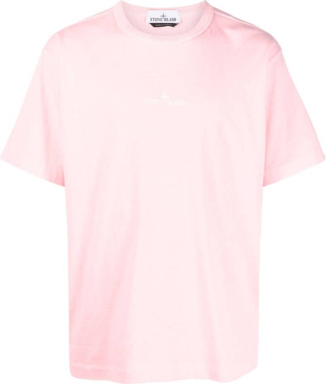 Stone Island T-shirt met geborduurd logo Roze