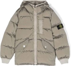 Stone Island Junior Compass-motif padded hooded jacket Beige