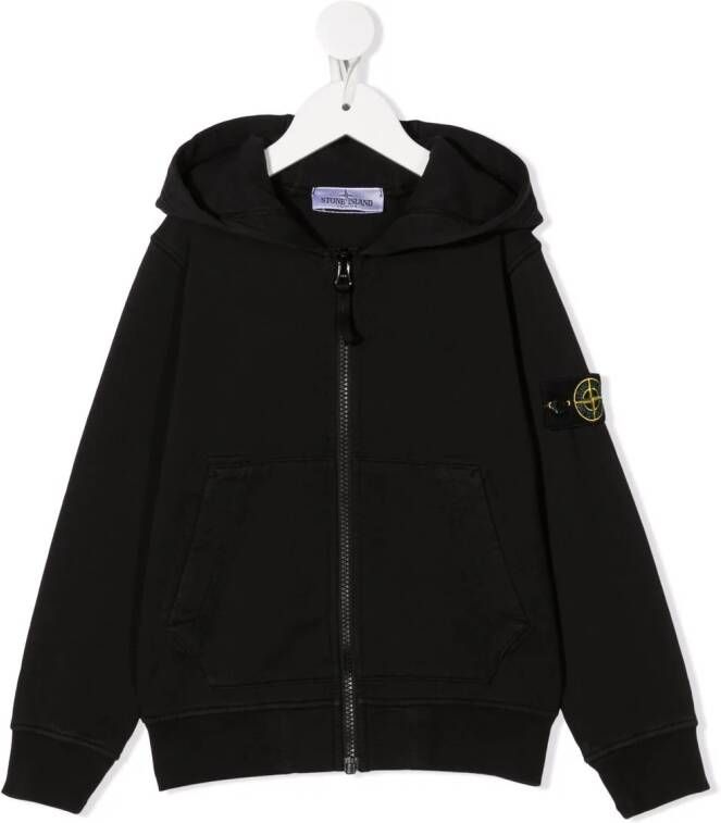 Stone Island Junior Hoodie met logopatch Zwart