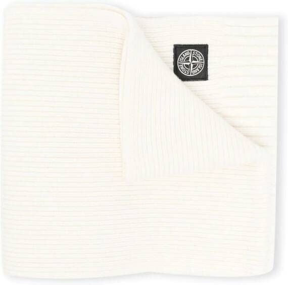 Stone Island Junior Ribgebreide sjaal Wit