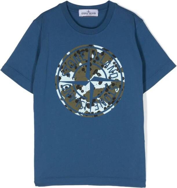 Stone Island Junior T-shirt met Compass-logopatch Blauw