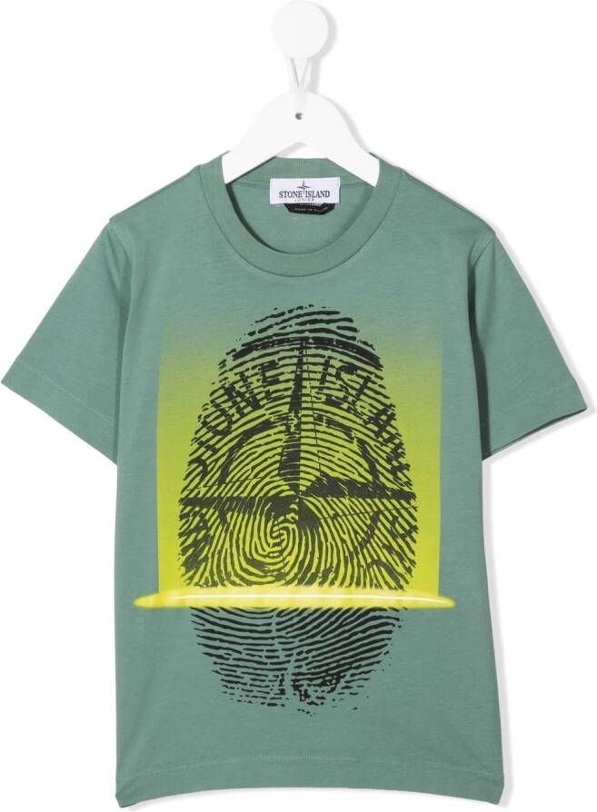 Stone Island Junior T-shirt met vingerprint Groen