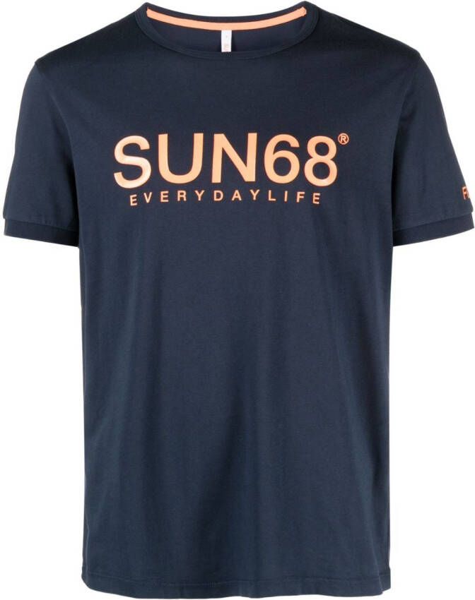 Sun 68 T-shirt met logoprint Blauw