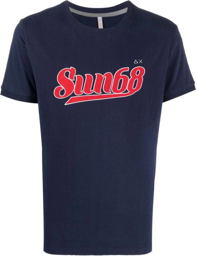 Sun 68 T-shirt met logoprint Blauw