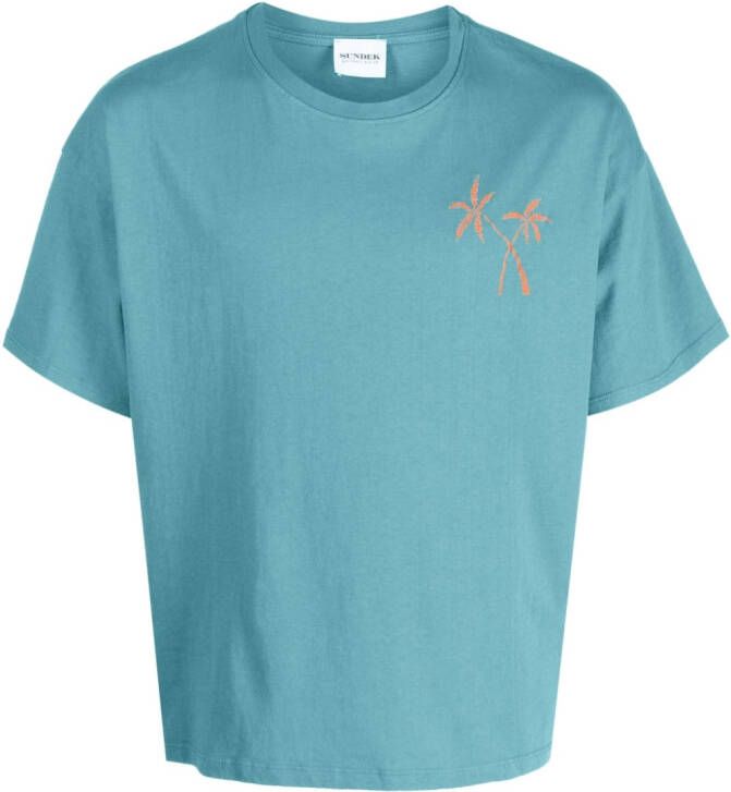 Sundek T-shirt met geborduurde palm Blauw