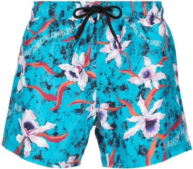 Sundek Zwembroek met bloemenprint Blauw