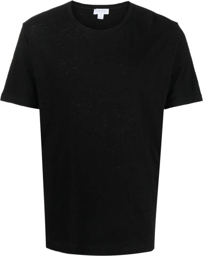 Sunspel Geruit T-shirt Zwart