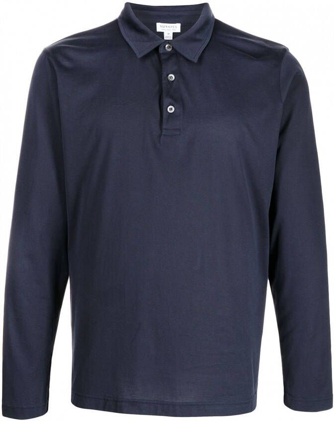 Sunspel Poloshirt met lange mouwen Blauw