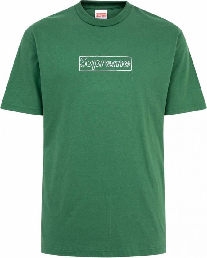 Supreme x KAWS T shirt met logo unisex katoen M Groen