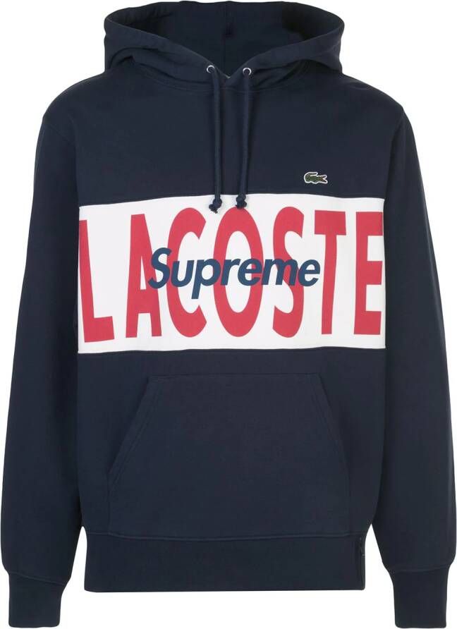 Supreme x Lacoste hoodie met logo Blauw