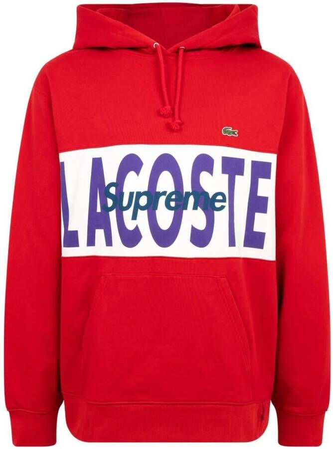 Supreme x Lacoste hoodie met logo vlak Rood