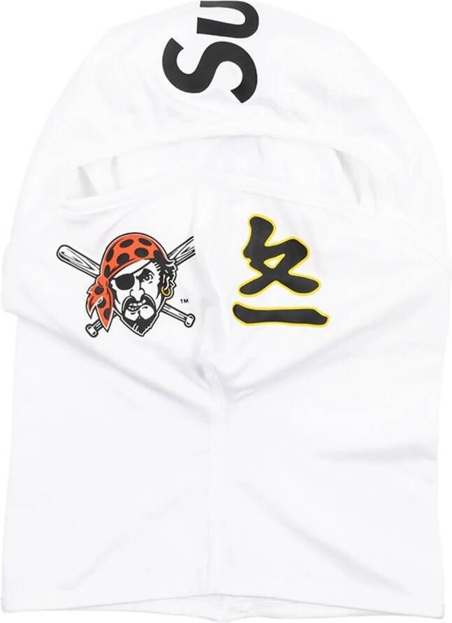 Supreme x MLB Kanji Teams "Pittsburgh Pirates White" lightweight balaclava Wit