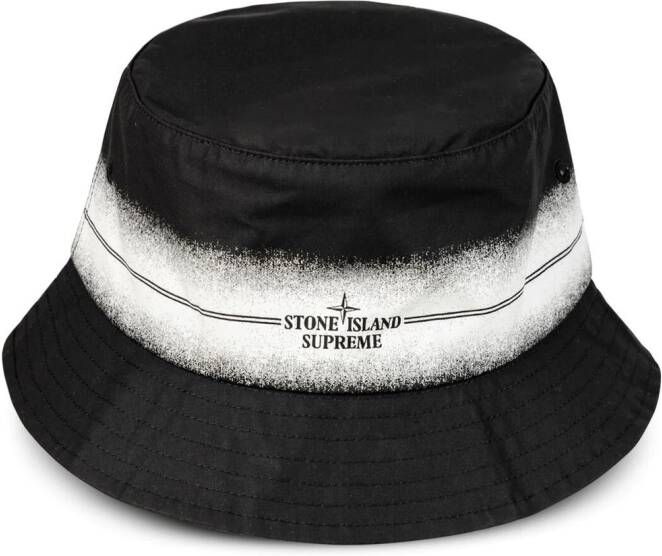 Supreme x Stone Island gestreepte hoed Zwart