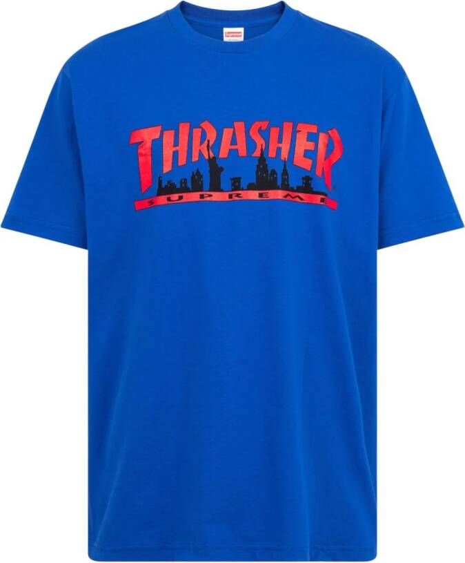 Supreme x Thrasher T shirt met logoprint unisex katoen XL Blauw