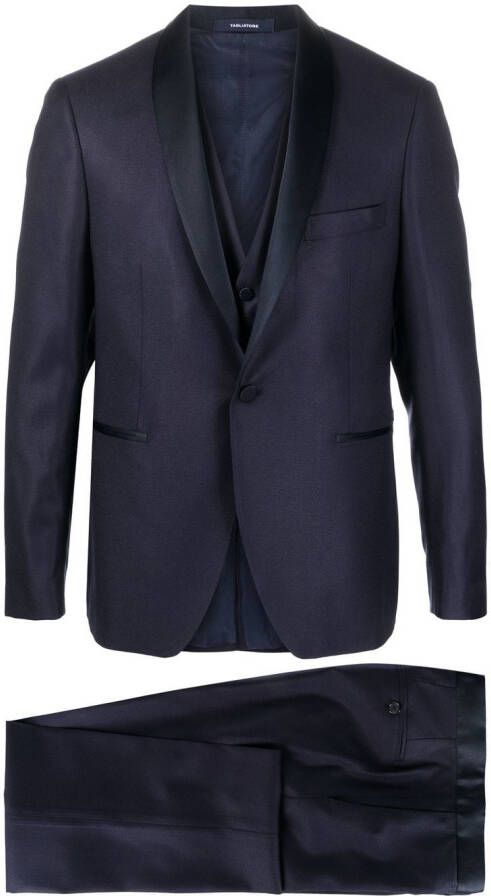 Tagliatore Driedelig pak met satijnen revers Blauw