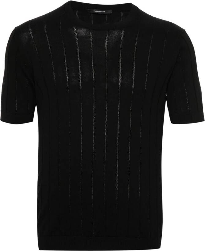 Tagliatore Ribgebreid katoenen T-shirt Zwart